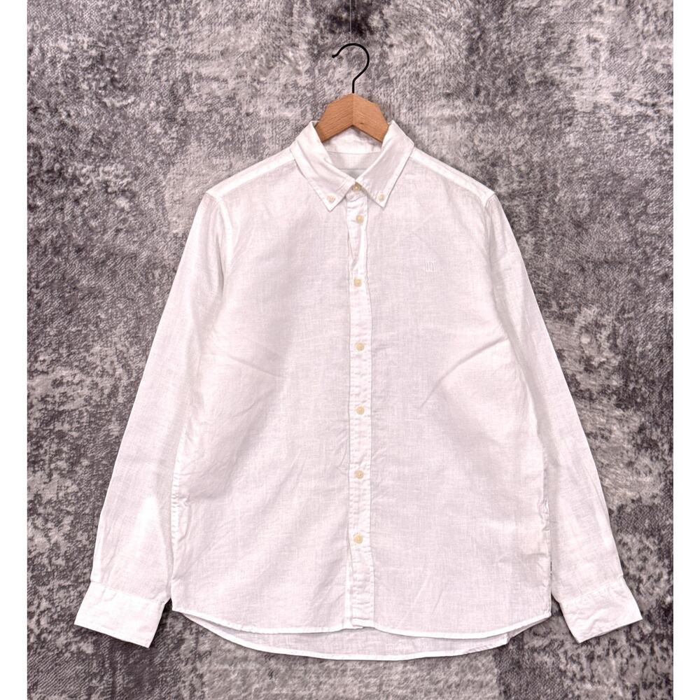 Les Deux Shirt Small Mens Kristian Linen BD Button Down Long Sleeve Ivory